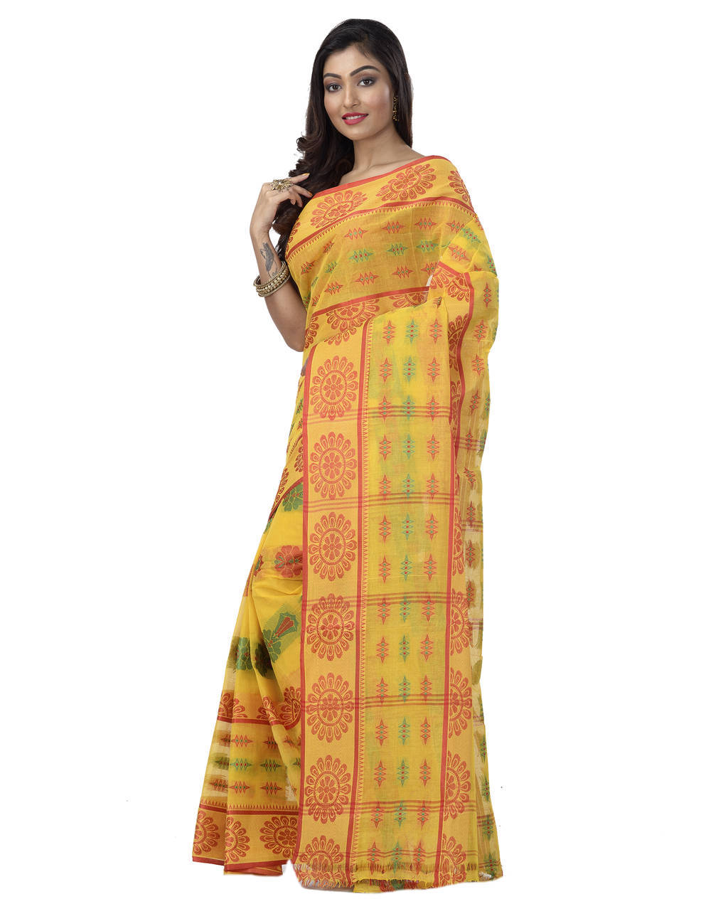 Yellow Pure Cotton FULL TANT Tant Saree (4083)